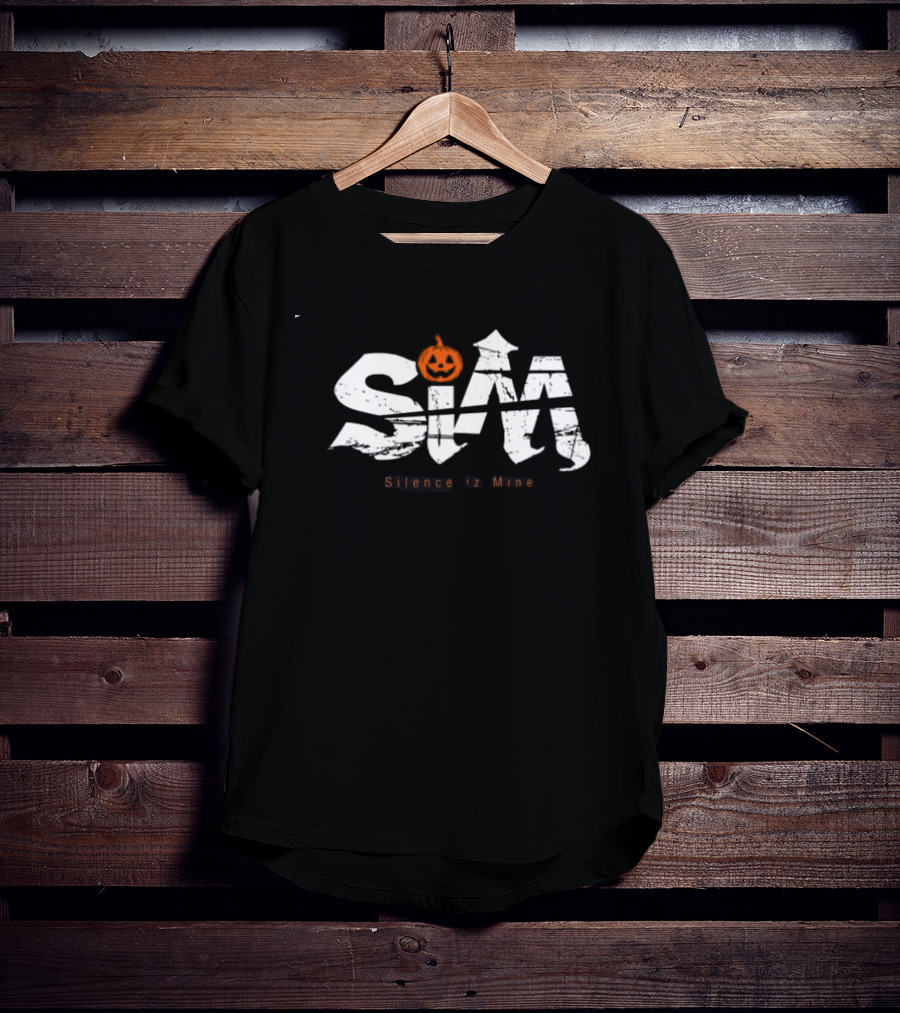 Sim Store Shop Silence Is Mine Rolling Cradle Halloween Pumpkin Design Black White T-Shirt