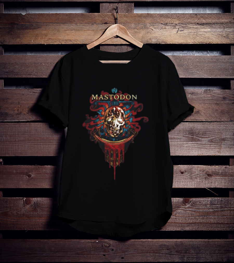 Mastodon Crystal Skull Art Red Blue Flame T-Shirt