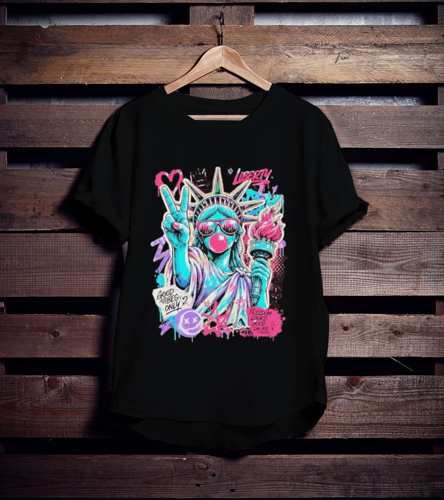 Liberty Graffiti Pop Art Good Vibes Only Statue Freedom Looks Good On Me T-Shirt