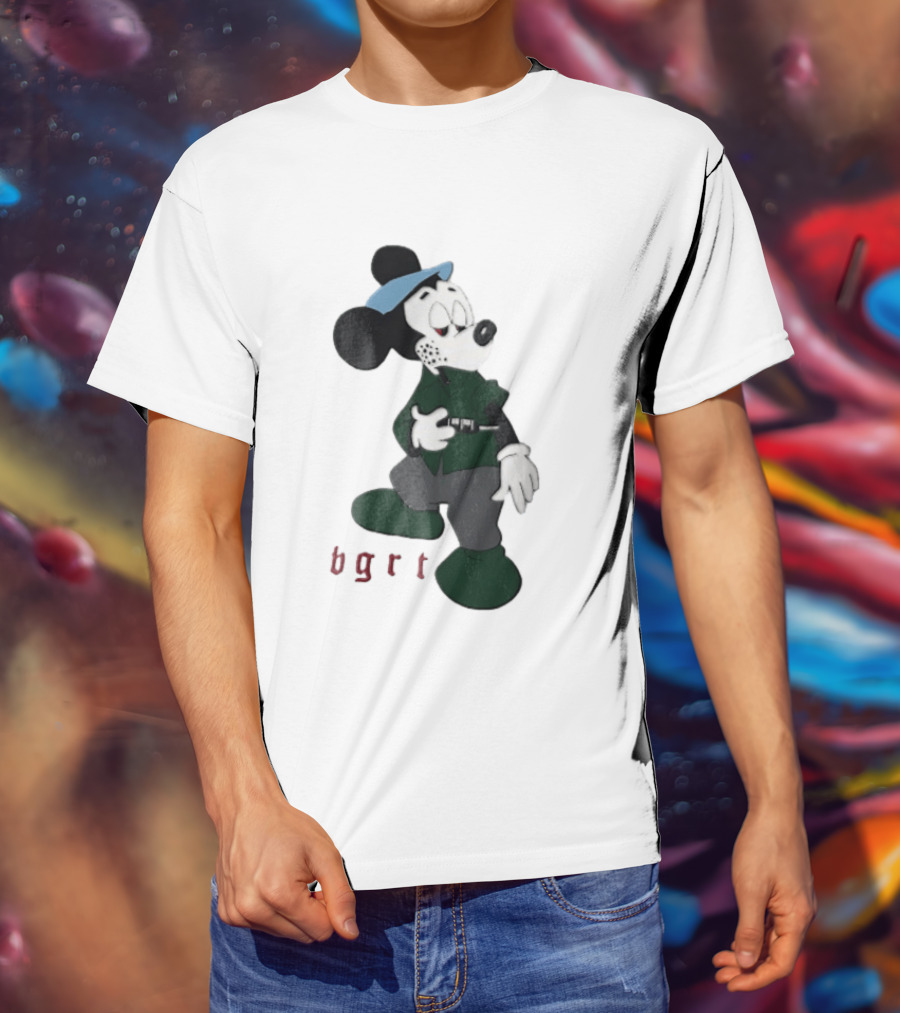 BGRT Cartoon Mouse Green Jacket Syringe Cigarette T-Shirt