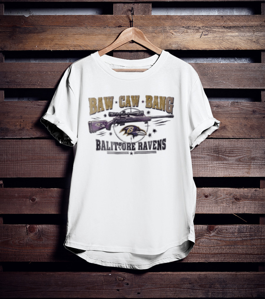 Baltimore Ravens Baw Caw Bang Sniper Rifle Bullet Holes Distressed T-Shirt