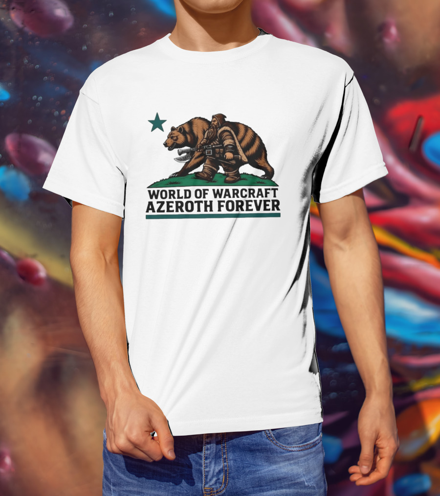 World Of Warcraft Azeroth Forever Dwarf With Bear Companion T-Shirt