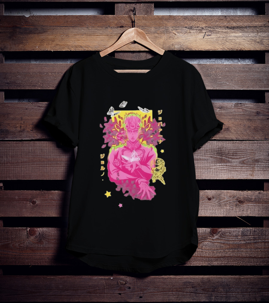Giorno Giovanna JoJo's Bizarre Adventure Romaji Butterflies Neon Manga T-Shirt