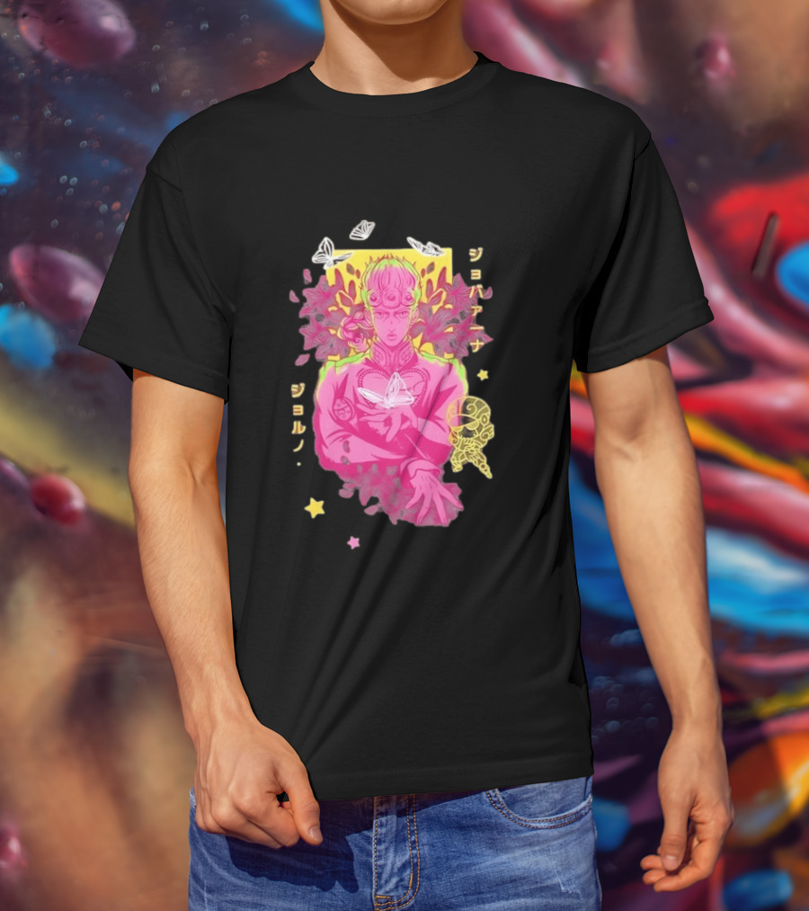 Giorno Giovanna JoJo's Bizarre Adventure Romaji Butterflies Neon Manga T-Shirt