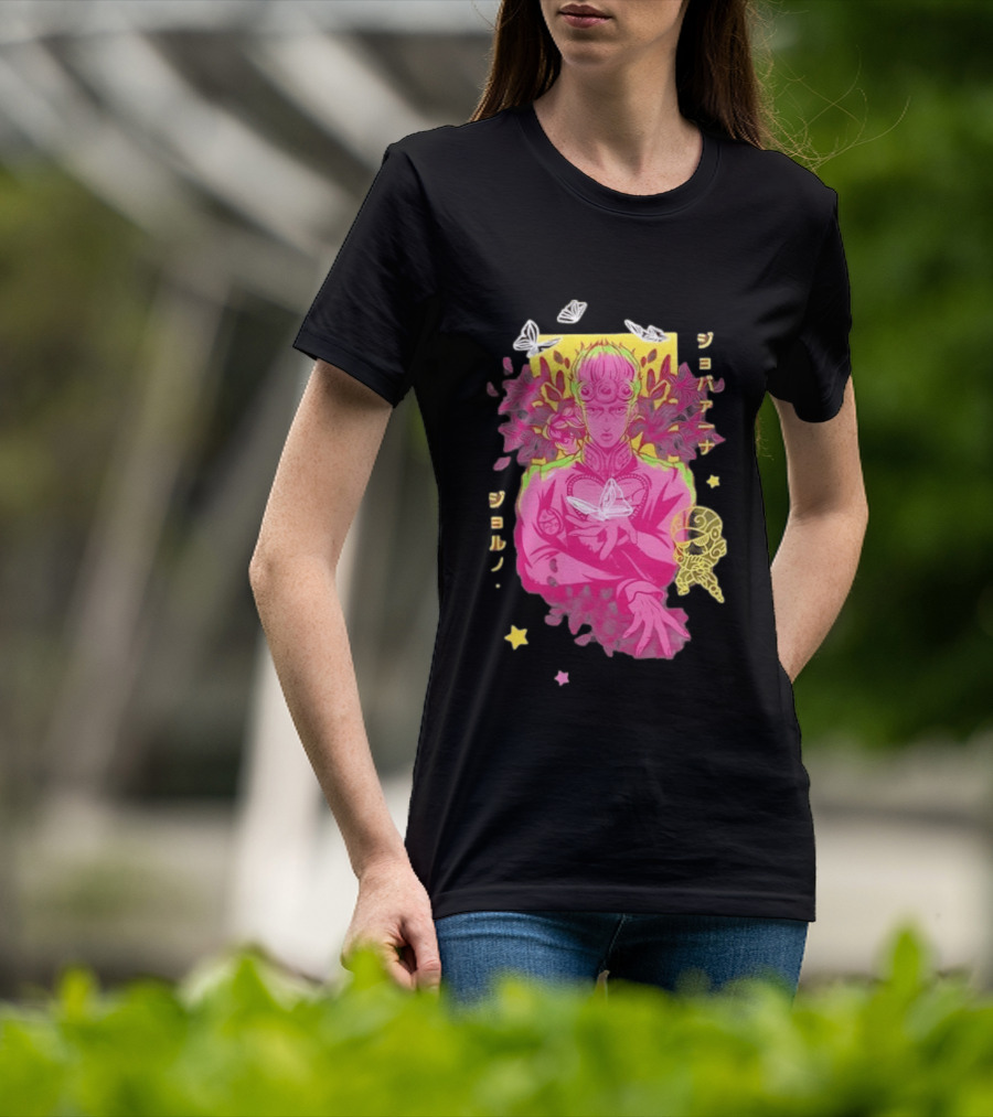Giorno Giovanna JoJo's Bizarre Adventure Romaji Butterflies Neon Manga T-Shirt