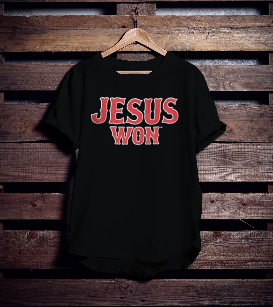 Boston Red Sox MLB Jesus Won Block Lettering Navy White T-Shirt