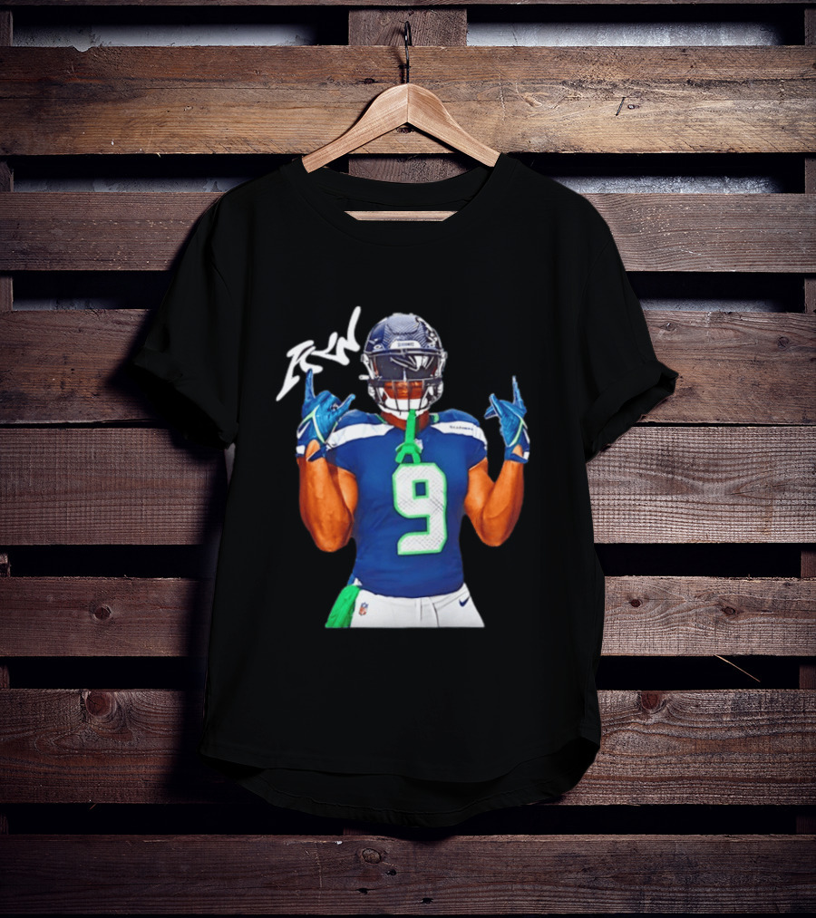Kenneth Walker Seattle Seahawks Number 9 Hand Gesture Signature T-Shirt