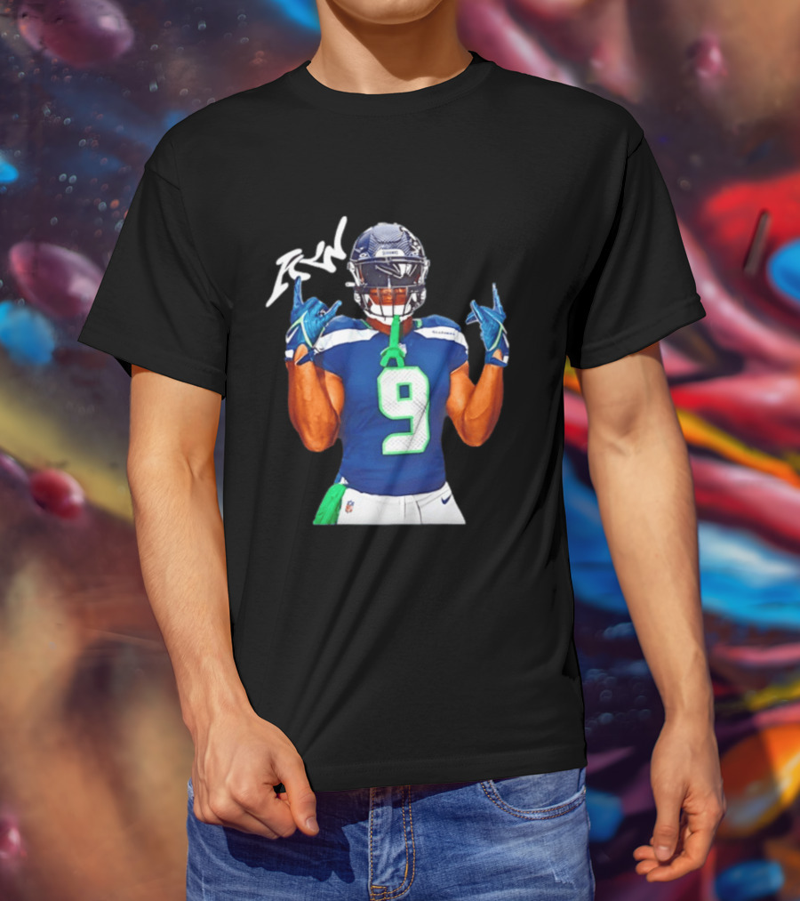 Kenneth Walker Seattle Seahawks Number 9 Hand Gesture Signature T-Shirt