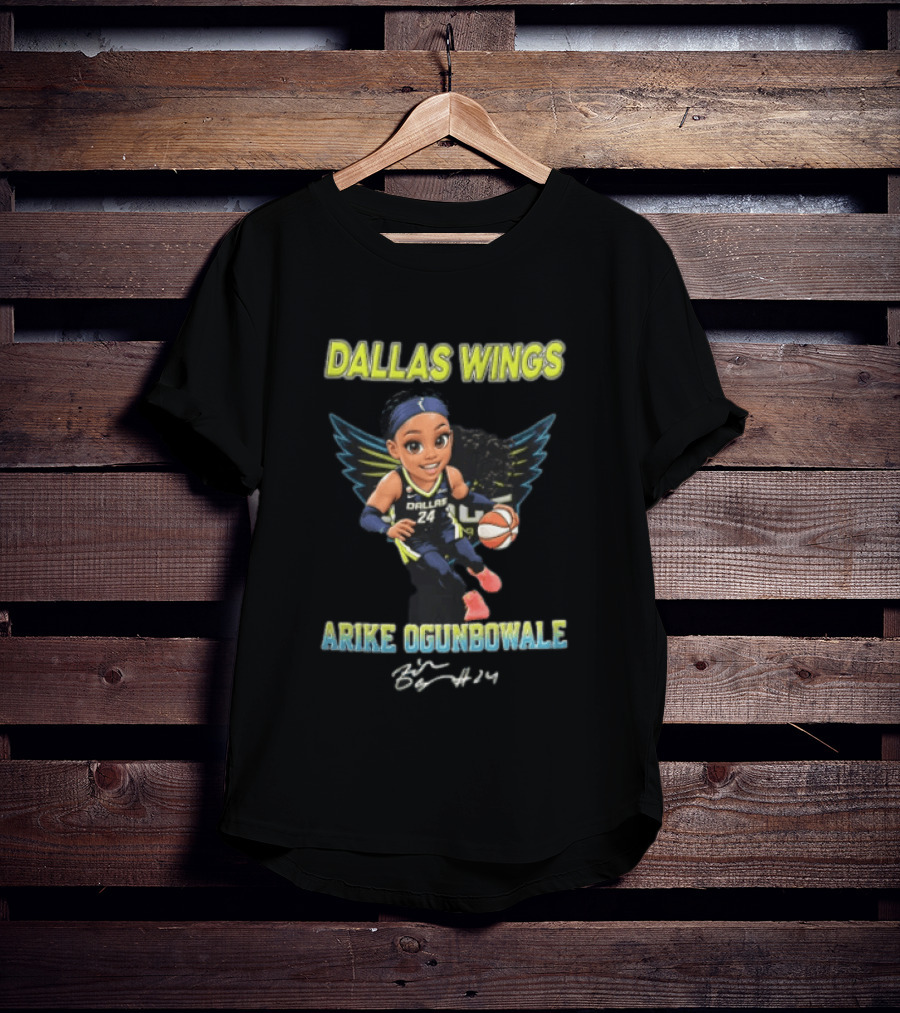 Dallas Wings Arike Ogunbowale Cartoon Caricature Dribbling Basketball Team Player T-Shirt