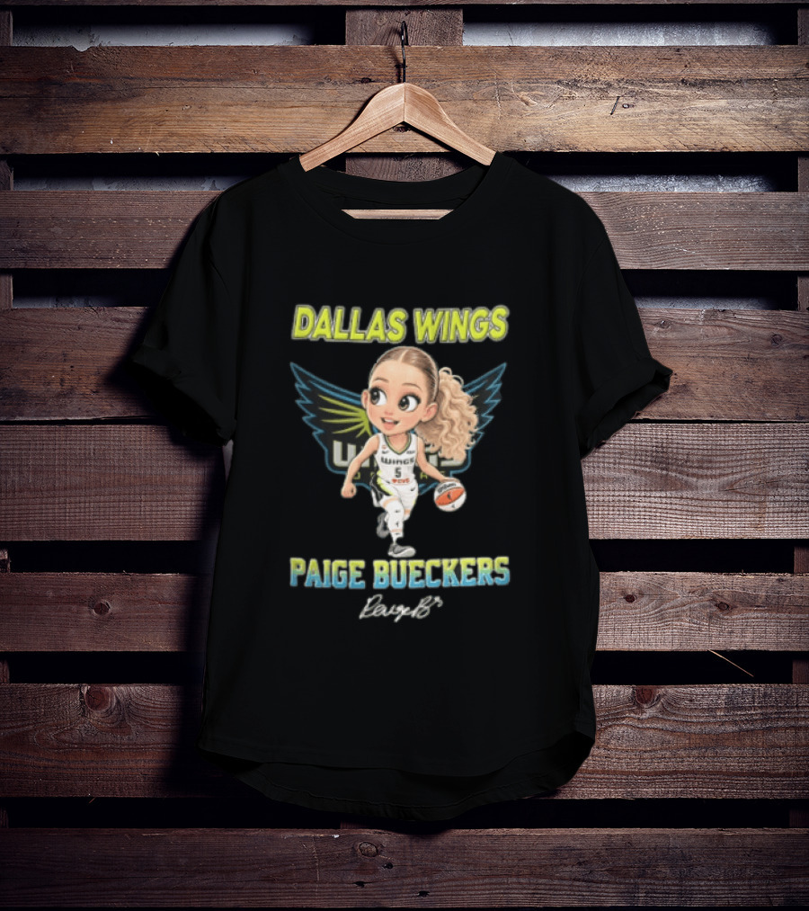 Dallas Wings Paige Bueckers Cartoon Dribbling Basketball Wings T-Shirt