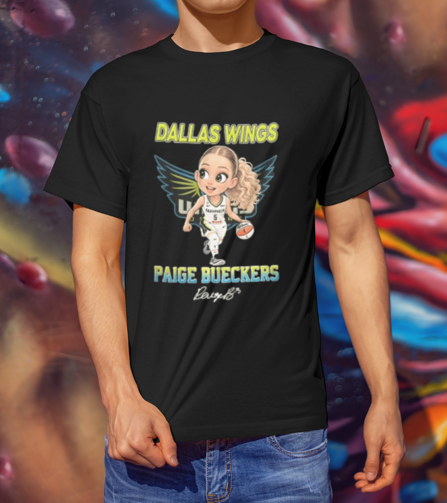 Dallas Wings Paige Bueckers Cartoon Dribbling Basketball Wings T-Shirt