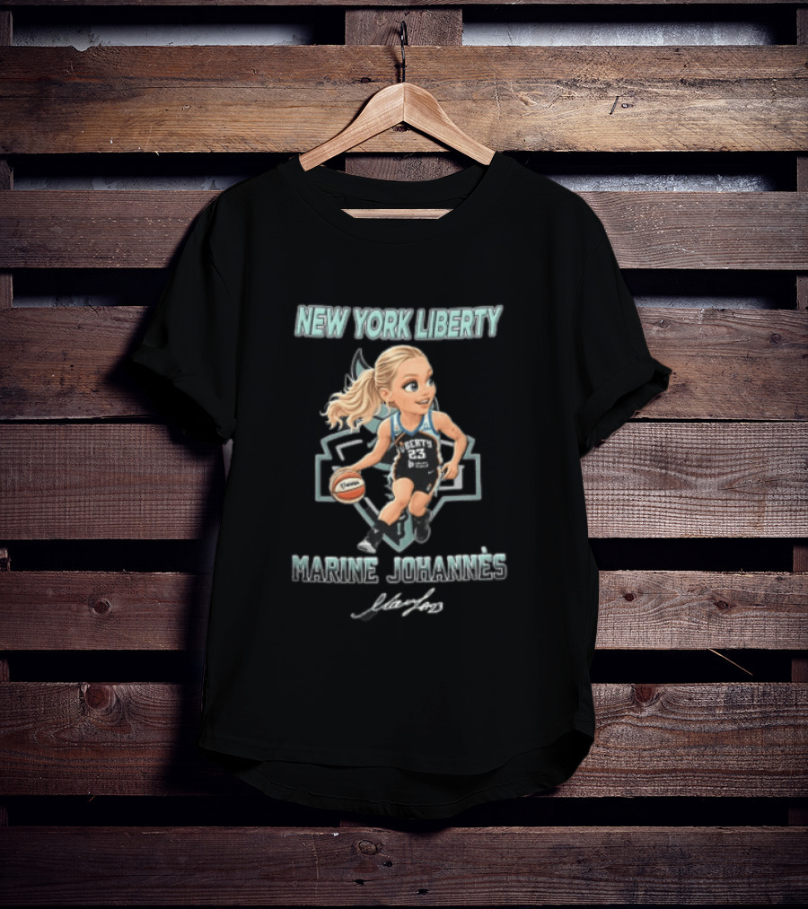 New York Liberty Marine Johannes Cartoon Caricature Dribbling Basketball T-Shirt