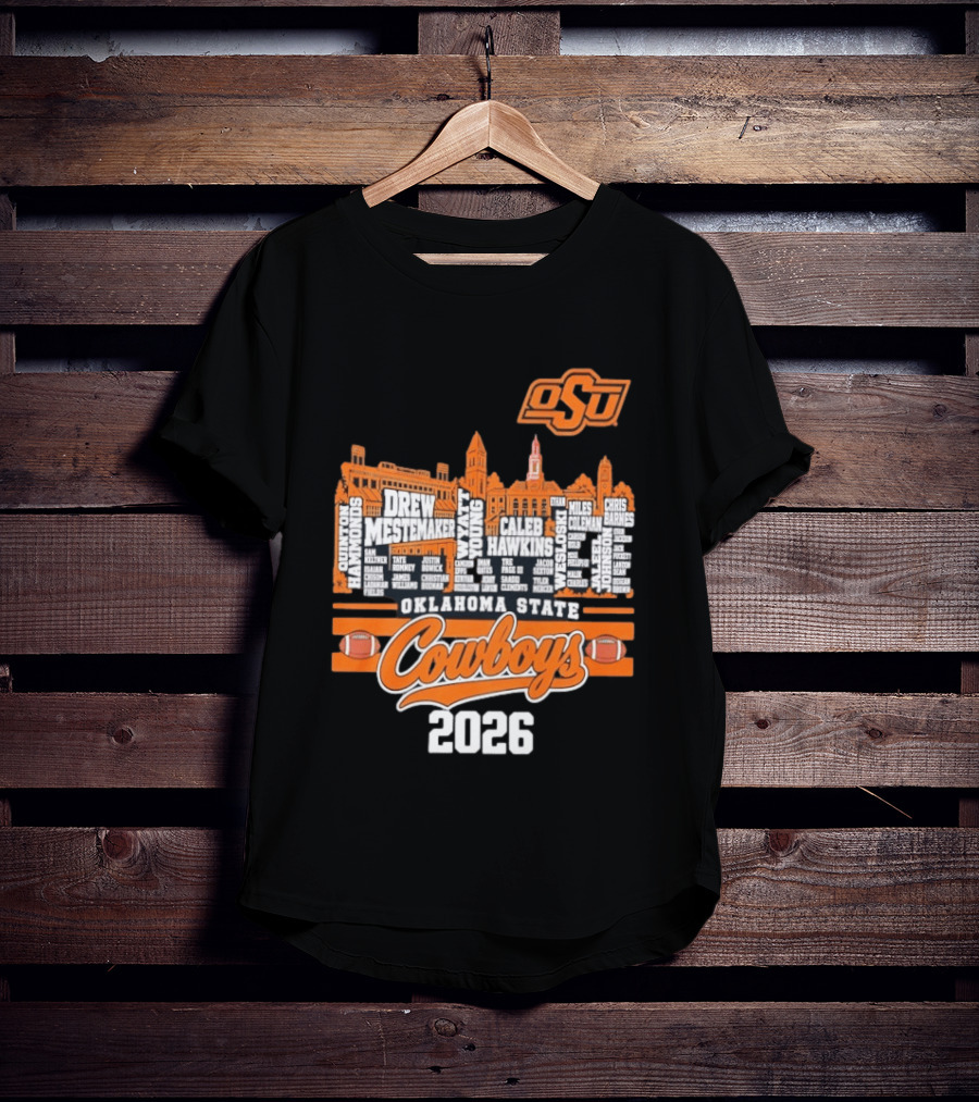 Oklahoma State Cowboys 2026 Player Names Skyline OSU Football T-Shirt