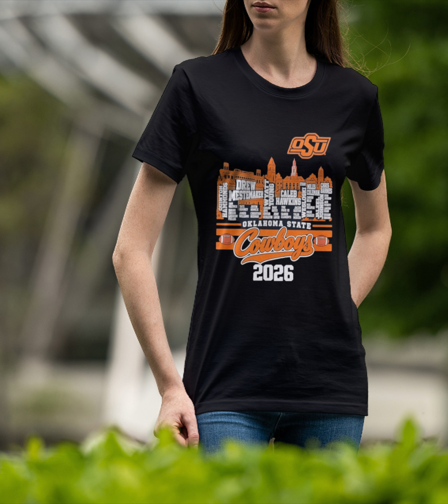 Oklahoma State Cowboys 2026 Player Names Skyline OSU Football T-Shirt