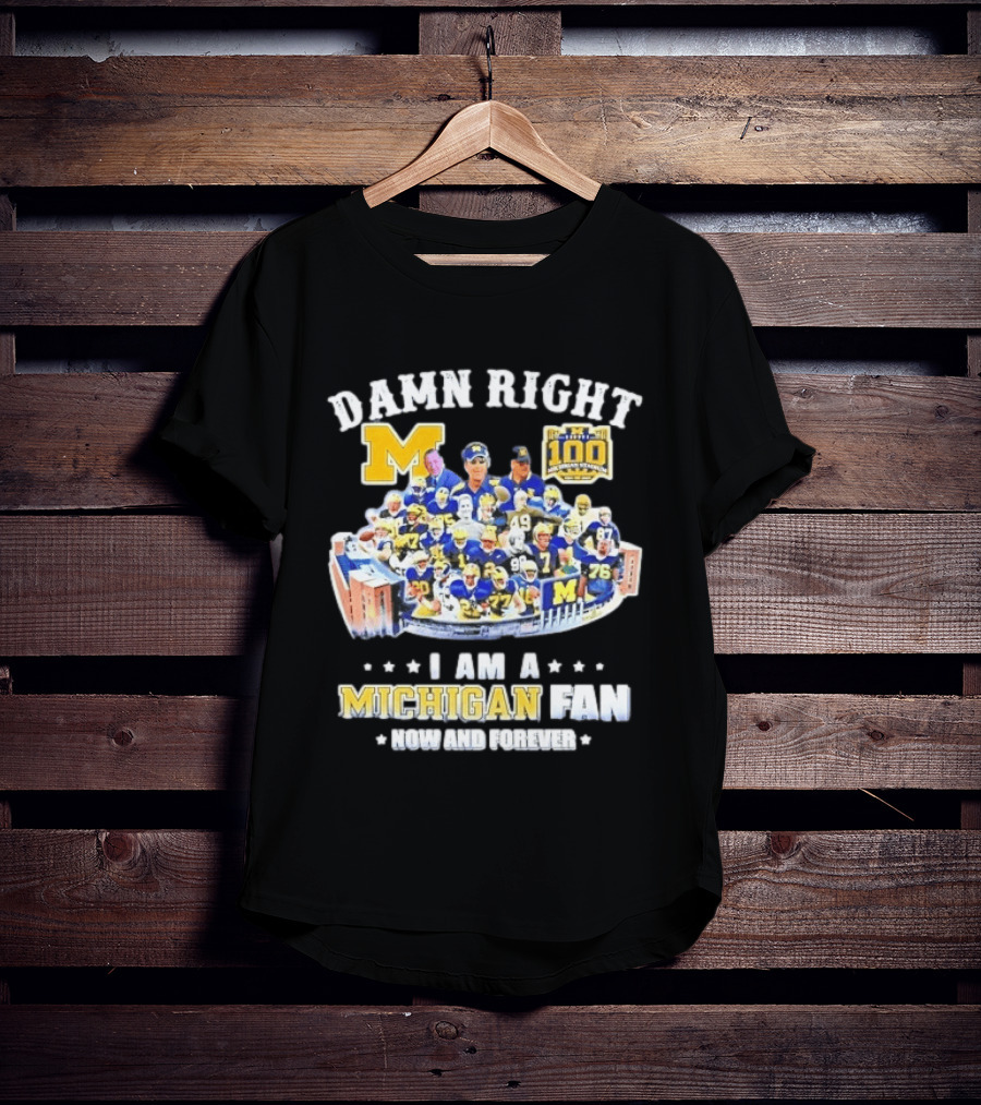 Damn Right Michigan Wolverines Football Player Stadium Collage I Am A Fan Now And Forever T-Shirt