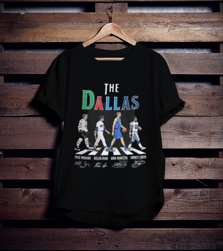 The Dallas Mike Modano Nolan Ryan Dirk Nowitzki Emmitt Smith Abbey Road Roster T-Shirt