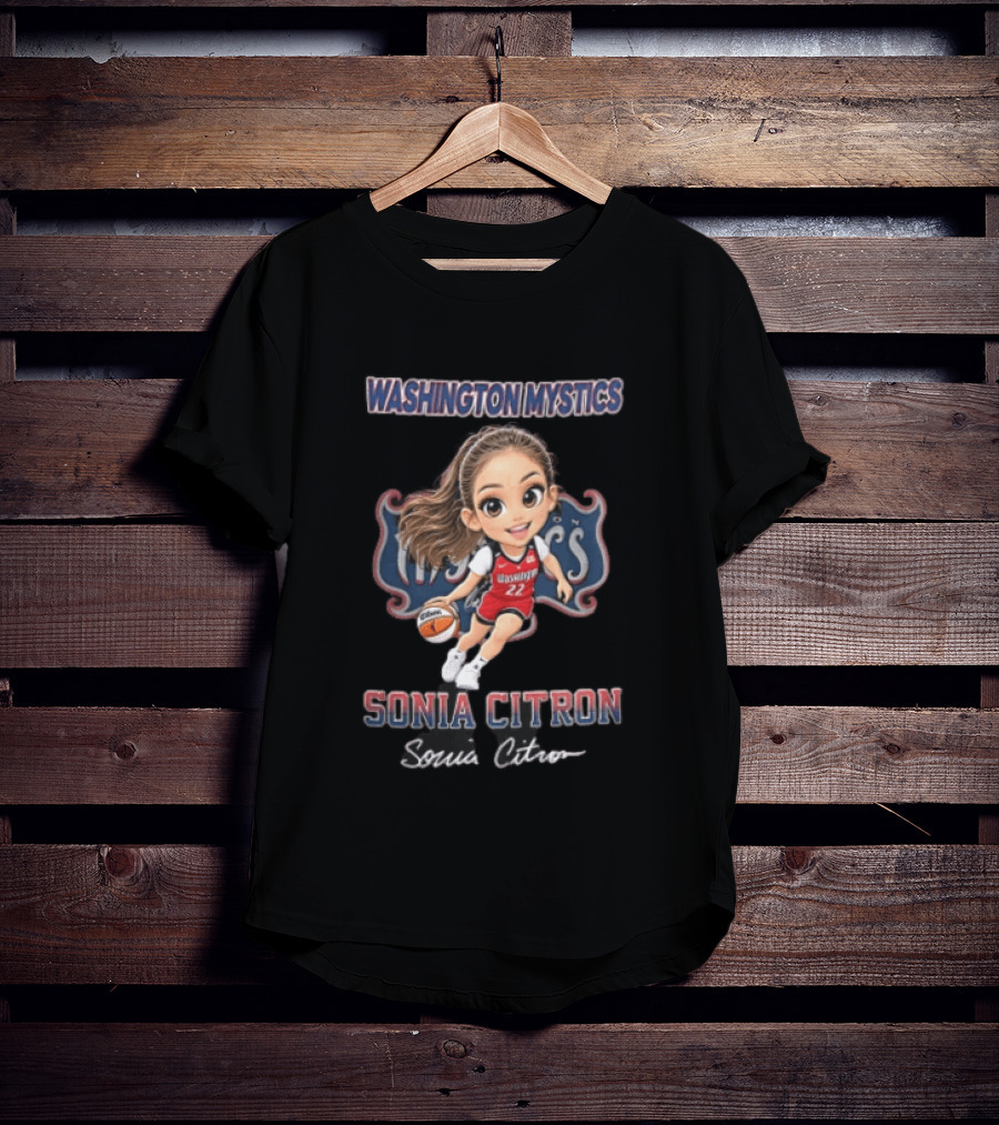 Washington Mystics WNBA Sonia Citron Cartoon Caricature Basketball Player Dribbling T-Shirt