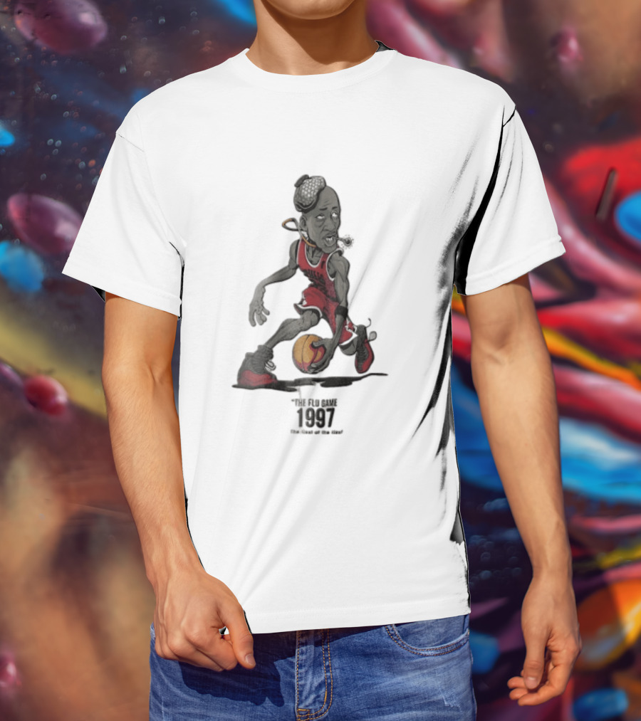 Chicago Bulls The Flu Game 1997 Illest Of Sick Jordan Caricature Dribbling Basketball T-Shirt