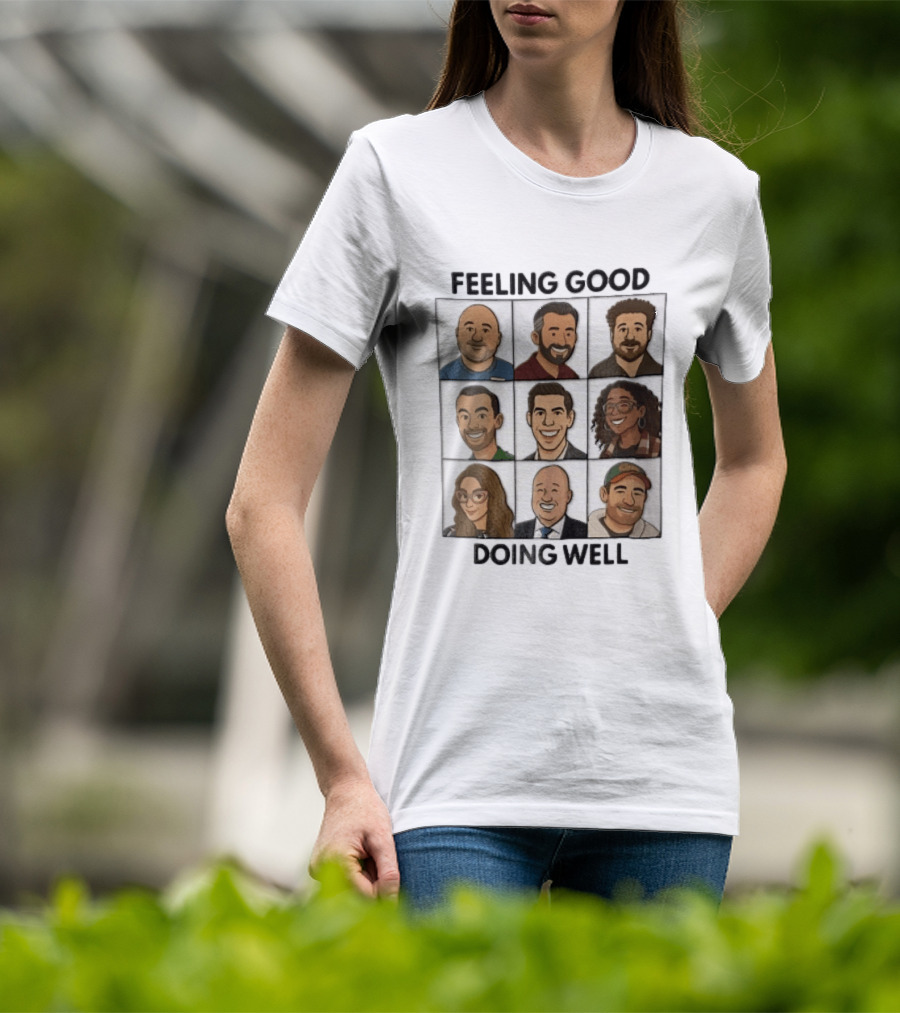 Feeling Good Doing Well Nine Cartoon Caricature Grid T-Shirt
