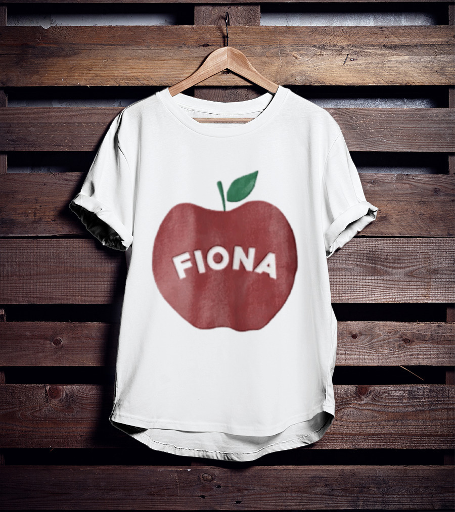 Fiona White Curved Lettering On Watercolor Red Apple With Green Leaf T-Shirt