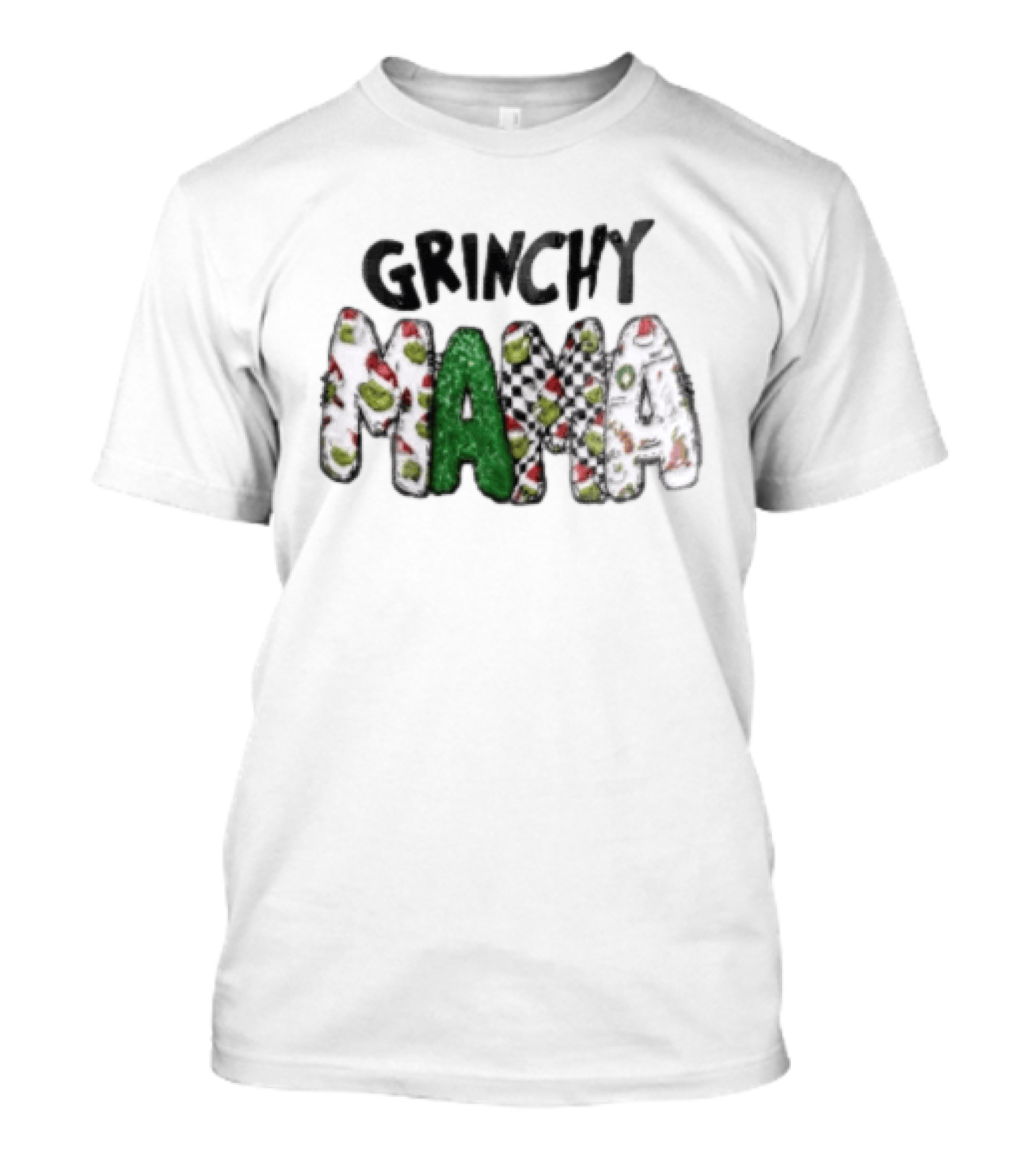 Grinchy Mama Holiday Checkerboard And Santa Hat T-Shirt