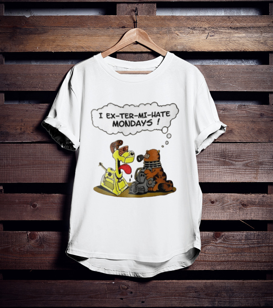 I Ex Ter Mi Hate Mondays Cat Odie Dalek Cyberman Cartoon T-Shirt