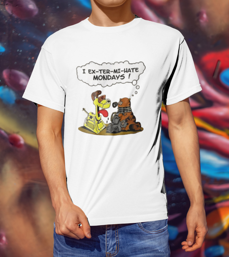 I Ex Ter Mi Hate Mondays Cat Odie Dalek Cyberman Cartoon T-Shirt