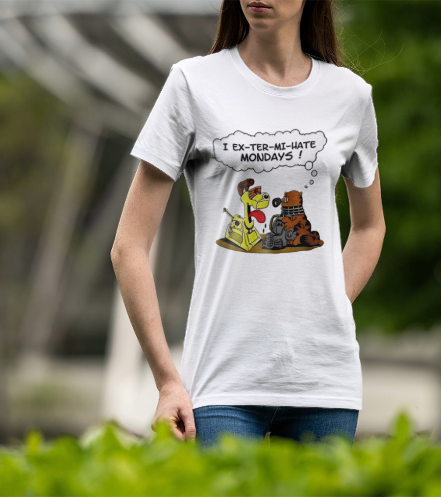 I Ex Ter Mi Hate Mondays Cat Odie Dalek Cyberman Cartoon T-Shirt