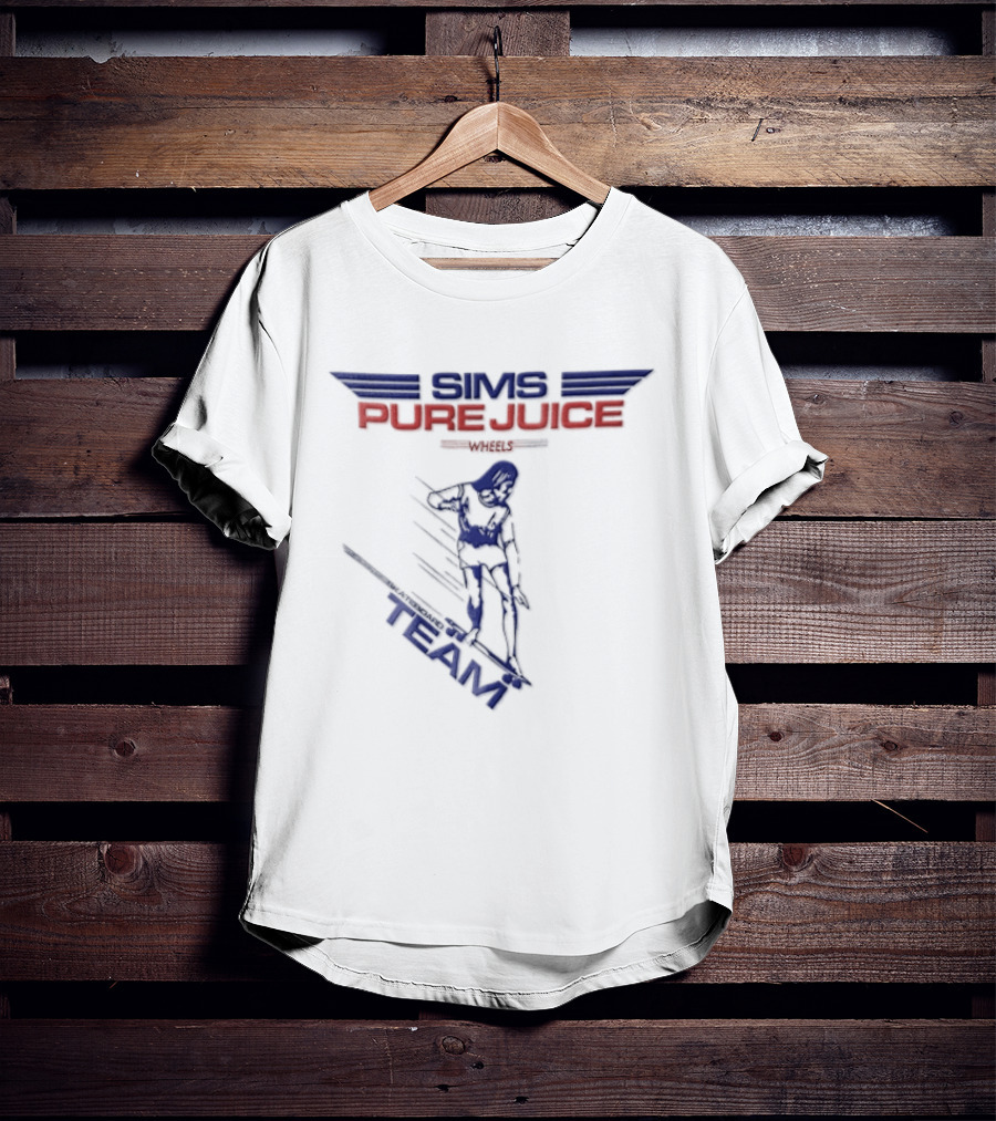 Sims Pure Juice Wheels Skateboard Team Motion Lines T-Shirt