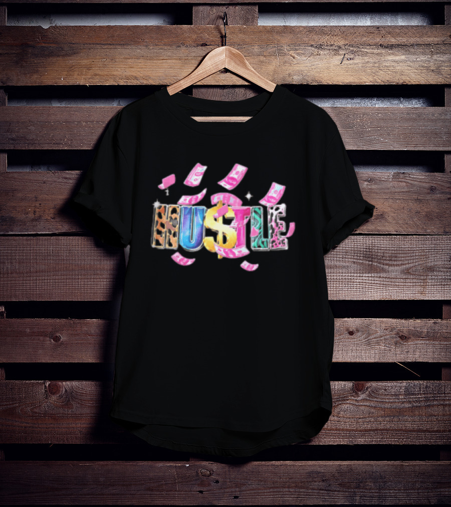 Hustle 3D Gold Dollar Sign Pink Cash Sparkles T-Shirt