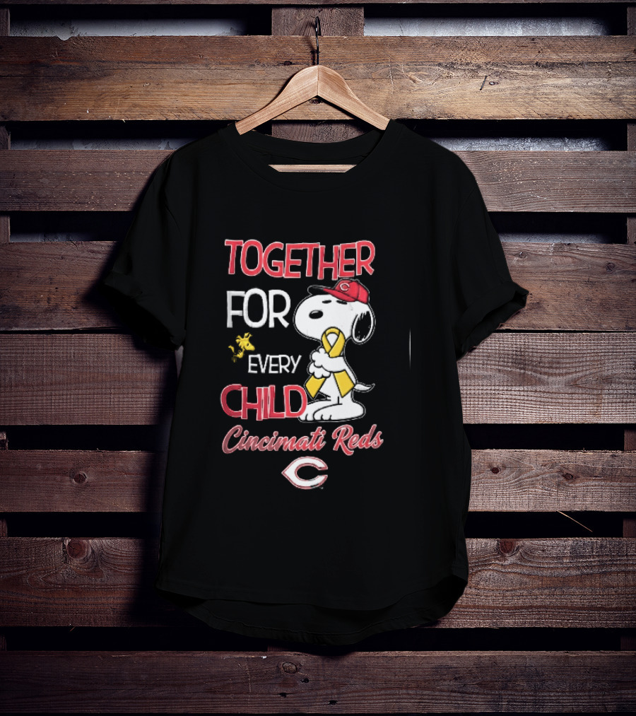 TOGETHER FOR EVERY CHILD Cincinnati Reds Snoopy Woodstock Yellow Ribbon T-Shirt