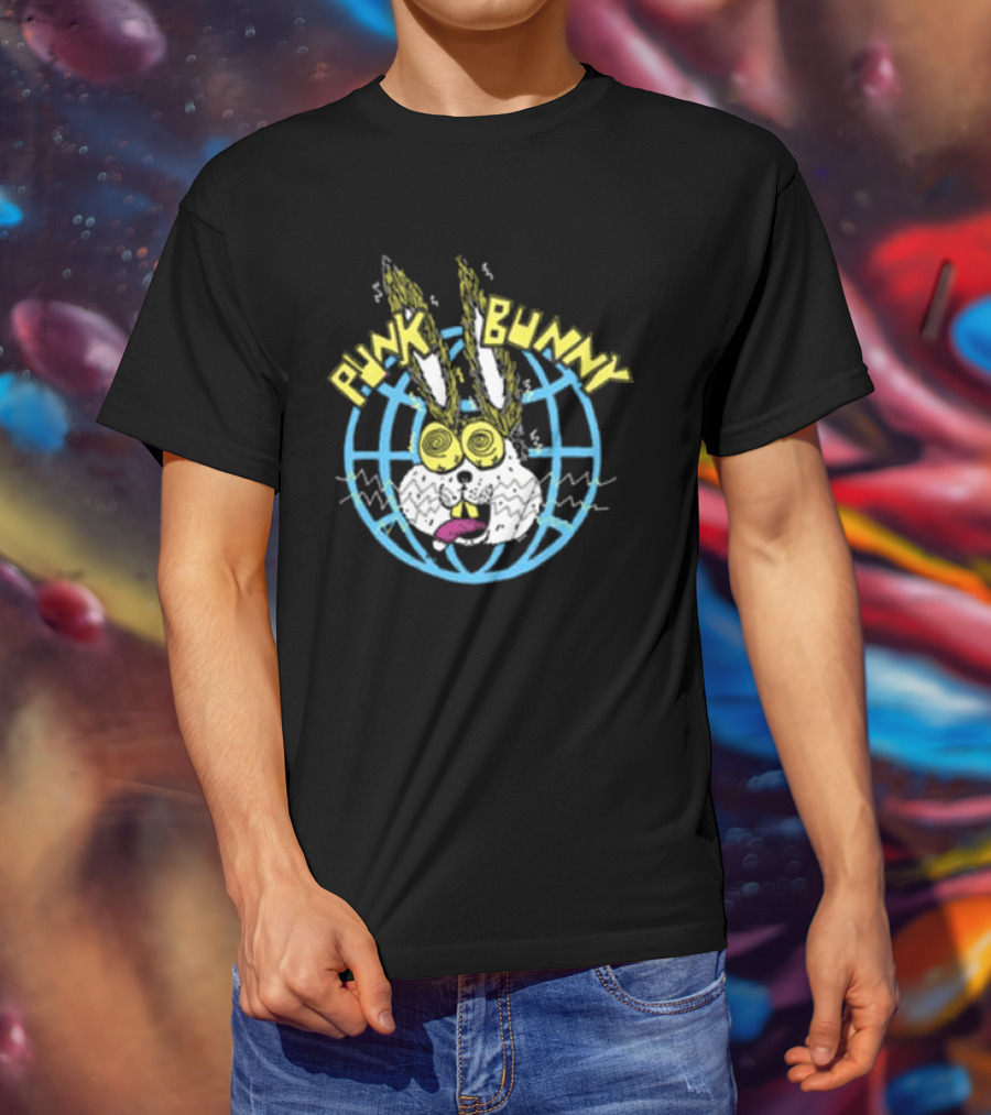 Punk Bunny Store Trucker Hat With Vibrant Bunny And Electric World Motif T-Shirt