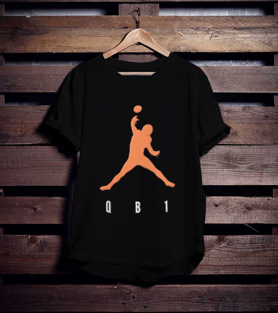Qb1 Orange Jumpman Pose Football Quarterback Throwing Ball T-Shirt