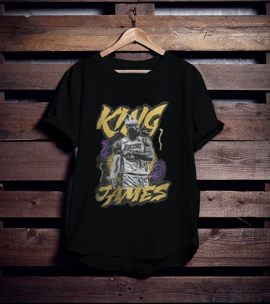 Los Angeles Lakers King James 23 Monochrome Gold Crown NBA T-Shirt