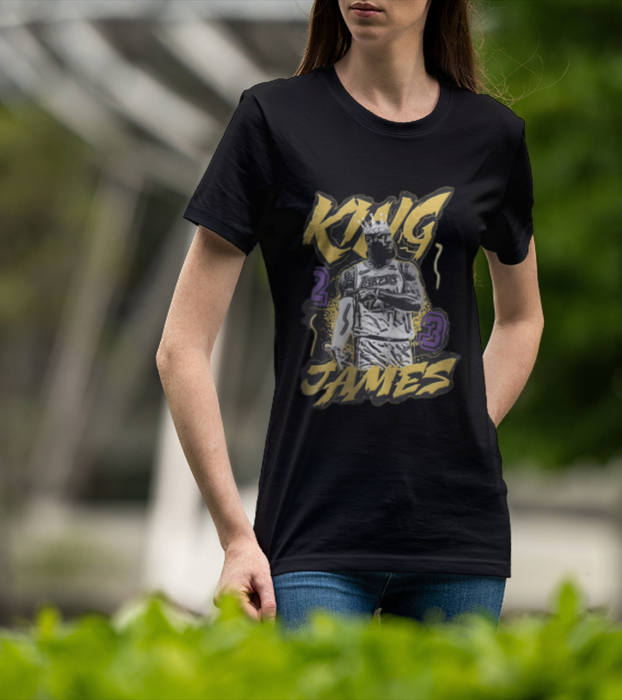 Los Angeles Lakers King James 23 Monochrome Gold Crown NBA T-Shirt