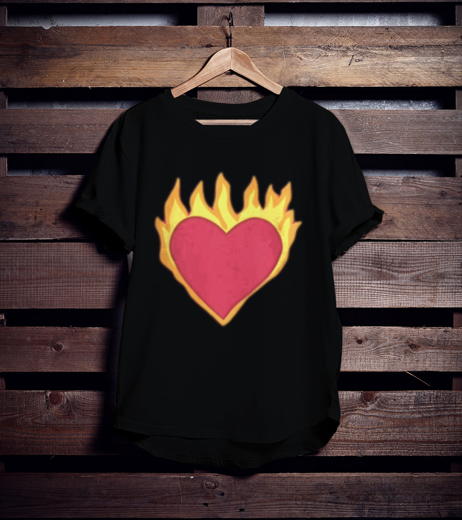 Fiery Heart Cartoon In Yellow Orange Flames T-Shirt