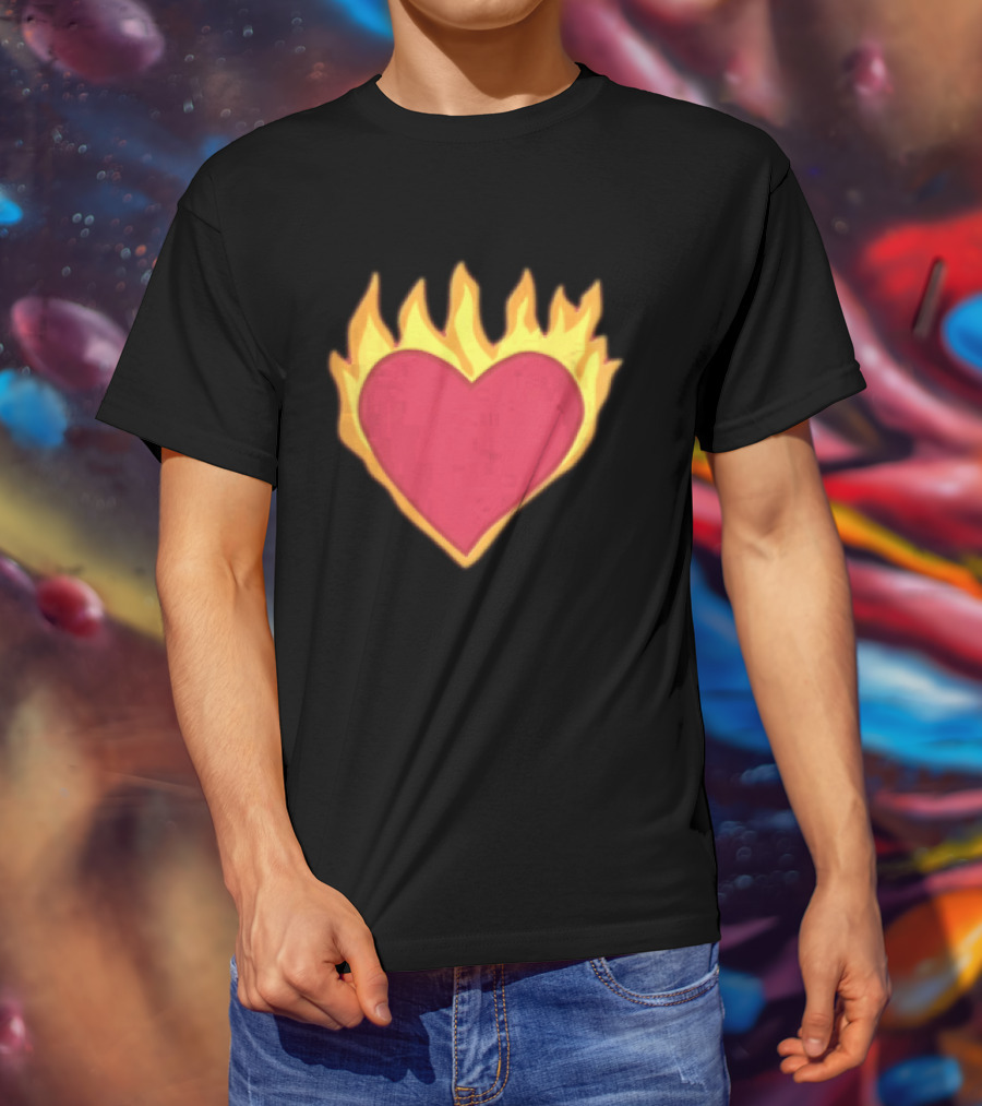 Fiery Heart Cartoon In Yellow Orange Flames T-Shirt
