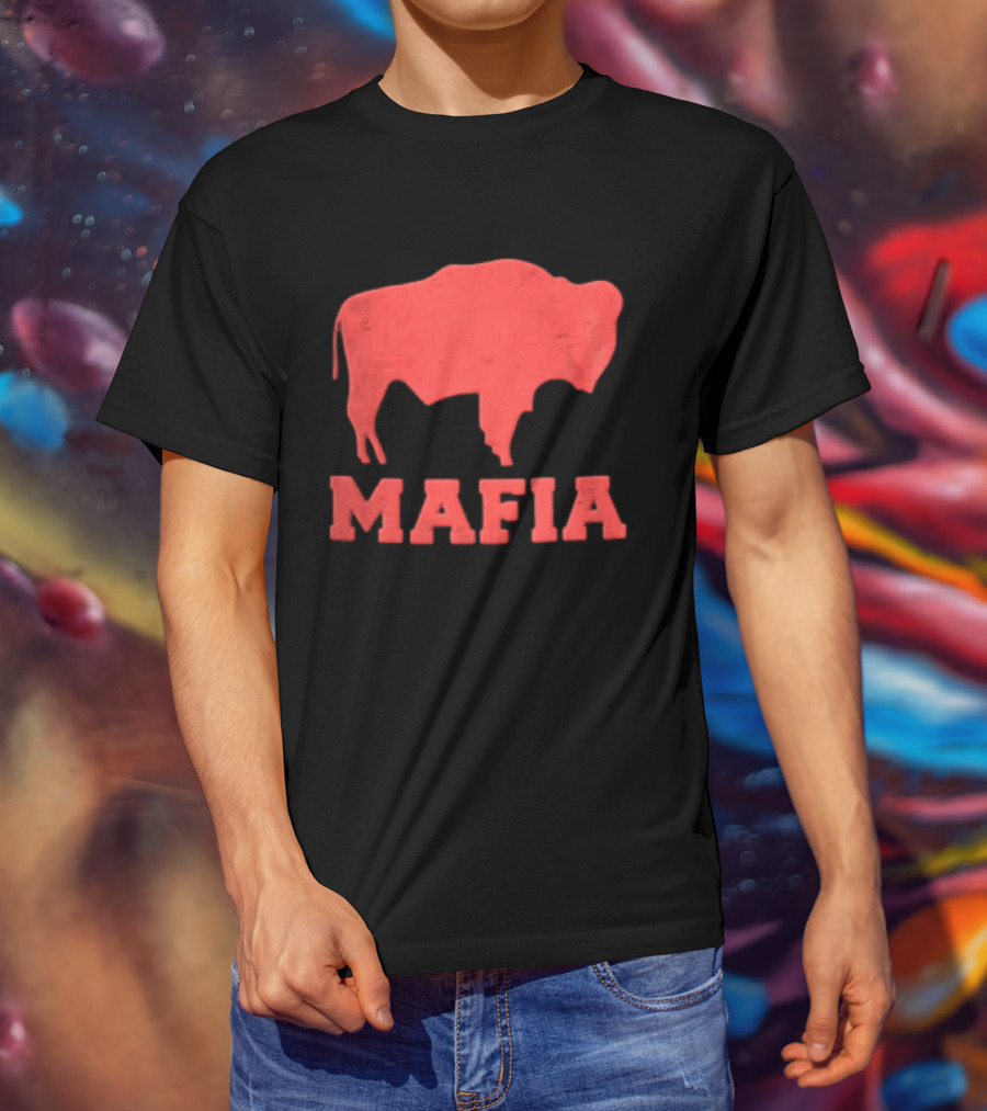 Mafia Distressed Red American Buffalo Bison T-Shirt