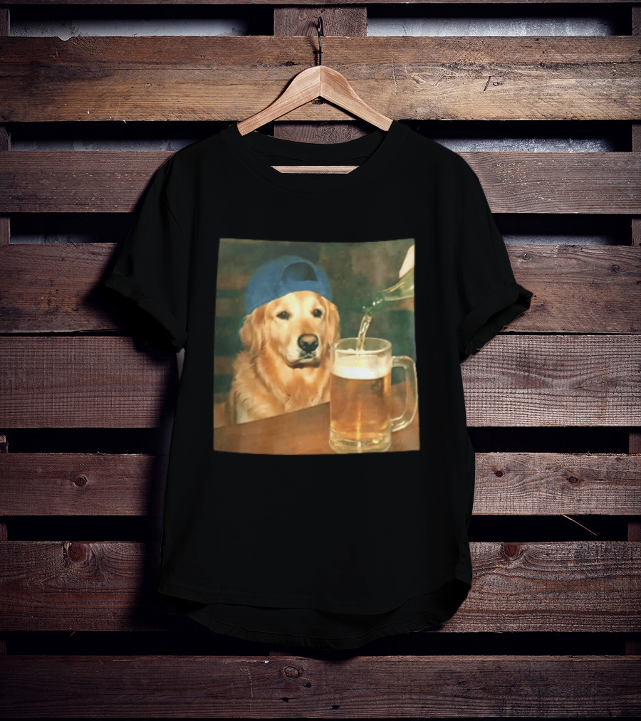 Golden Retriever Backward Cap Beer Pouring Scene T-Shirt