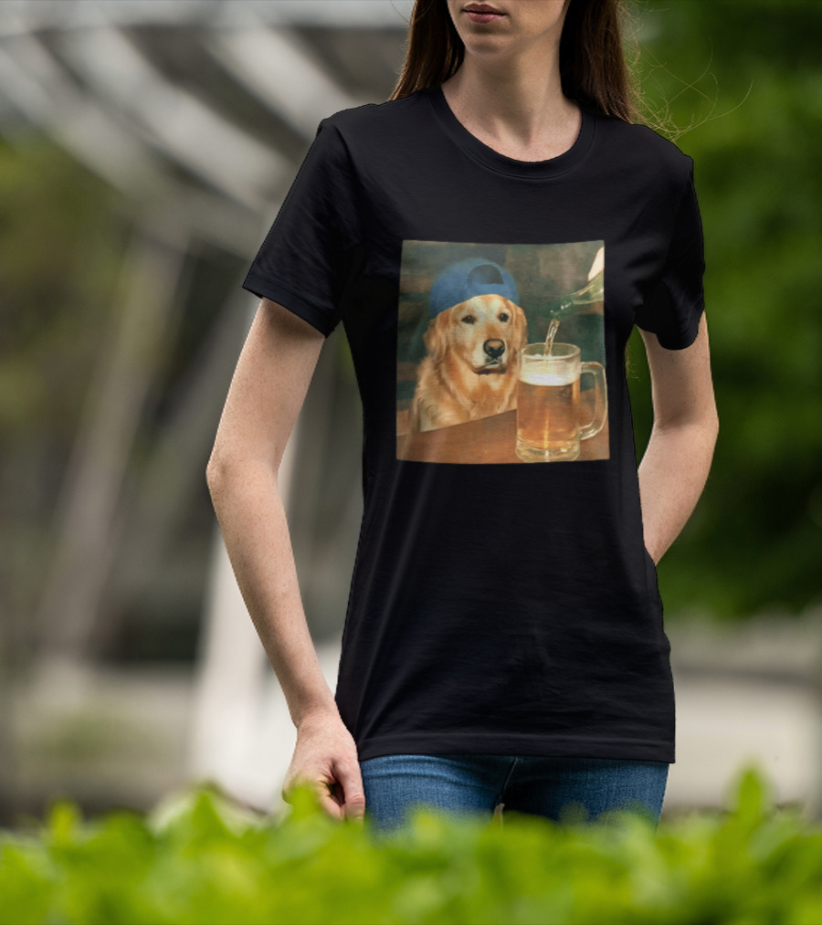 Golden Retriever Backward Cap Beer Pouring Scene T-Shirt