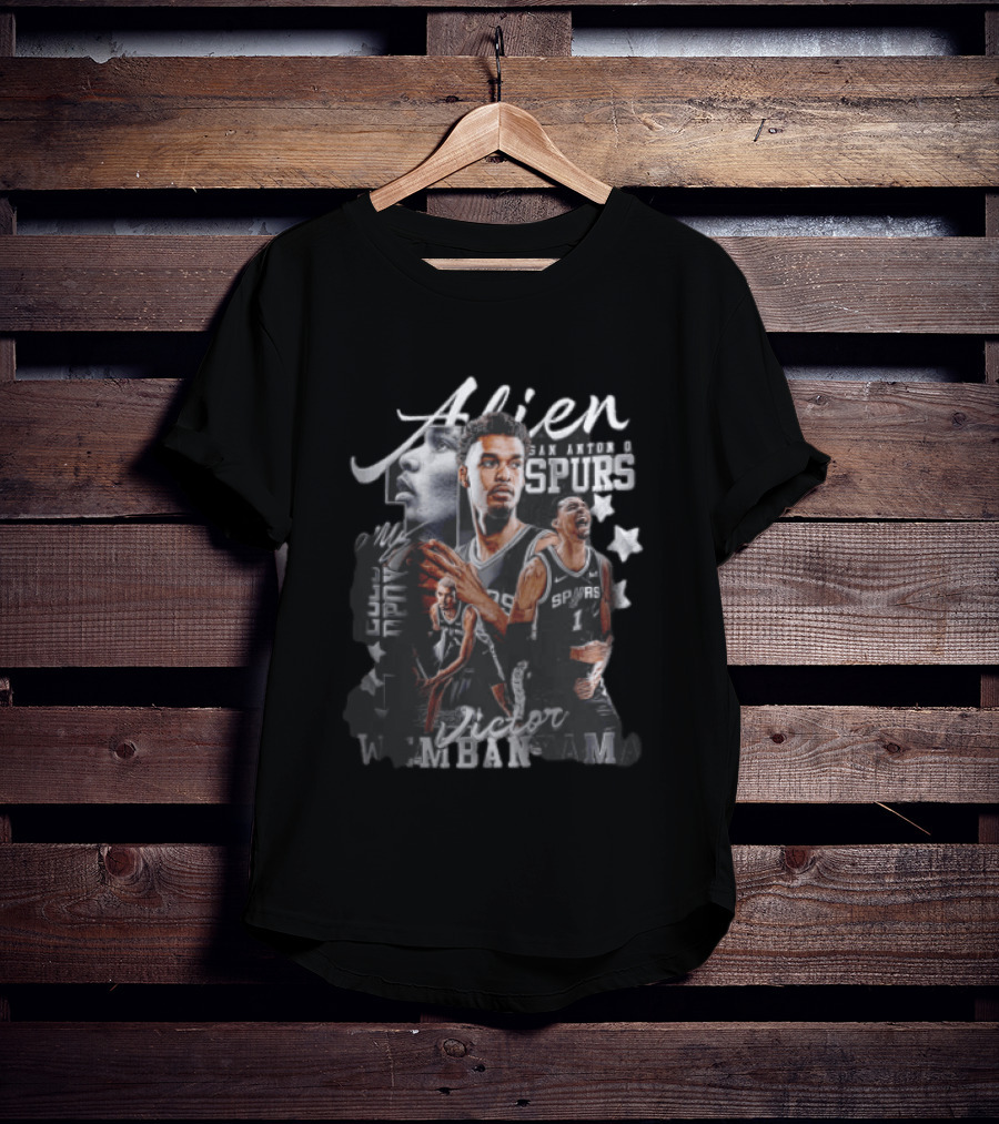 Victor Wembanyama San Antonio Spurs NBA Alien ROTY DPOY Player Collage Halftone Stars T-Shirt