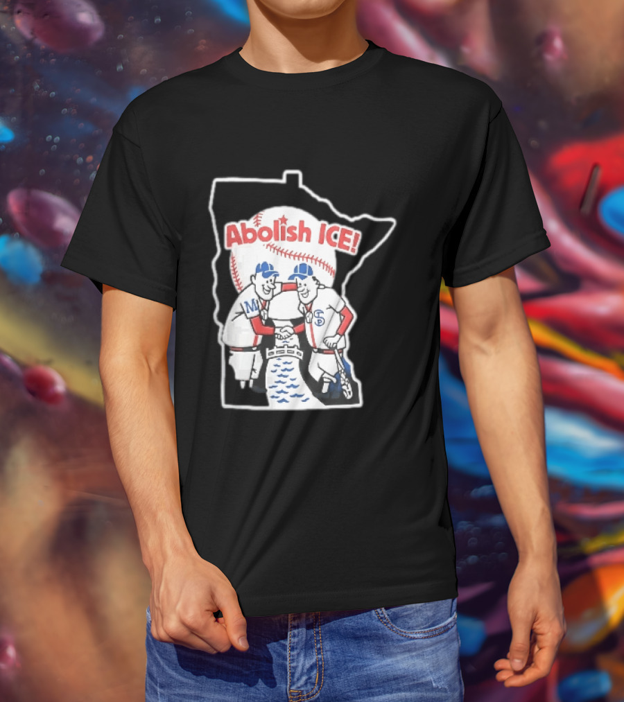 Minnesota Twins Abolish ICE Cartoon Players Shaking Hands River State T-Shirt