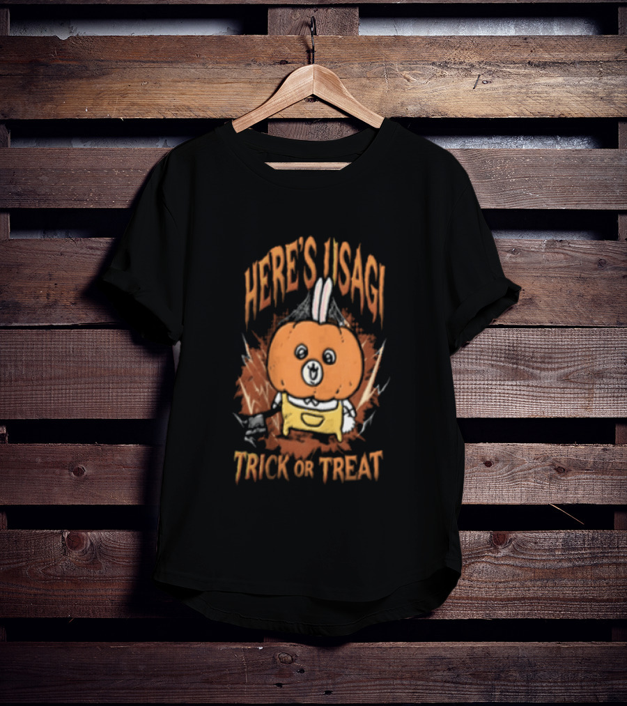 Here's Usagi Trick Or Treat Pumpkin Rabbit With Axe Halloween T-Shirt