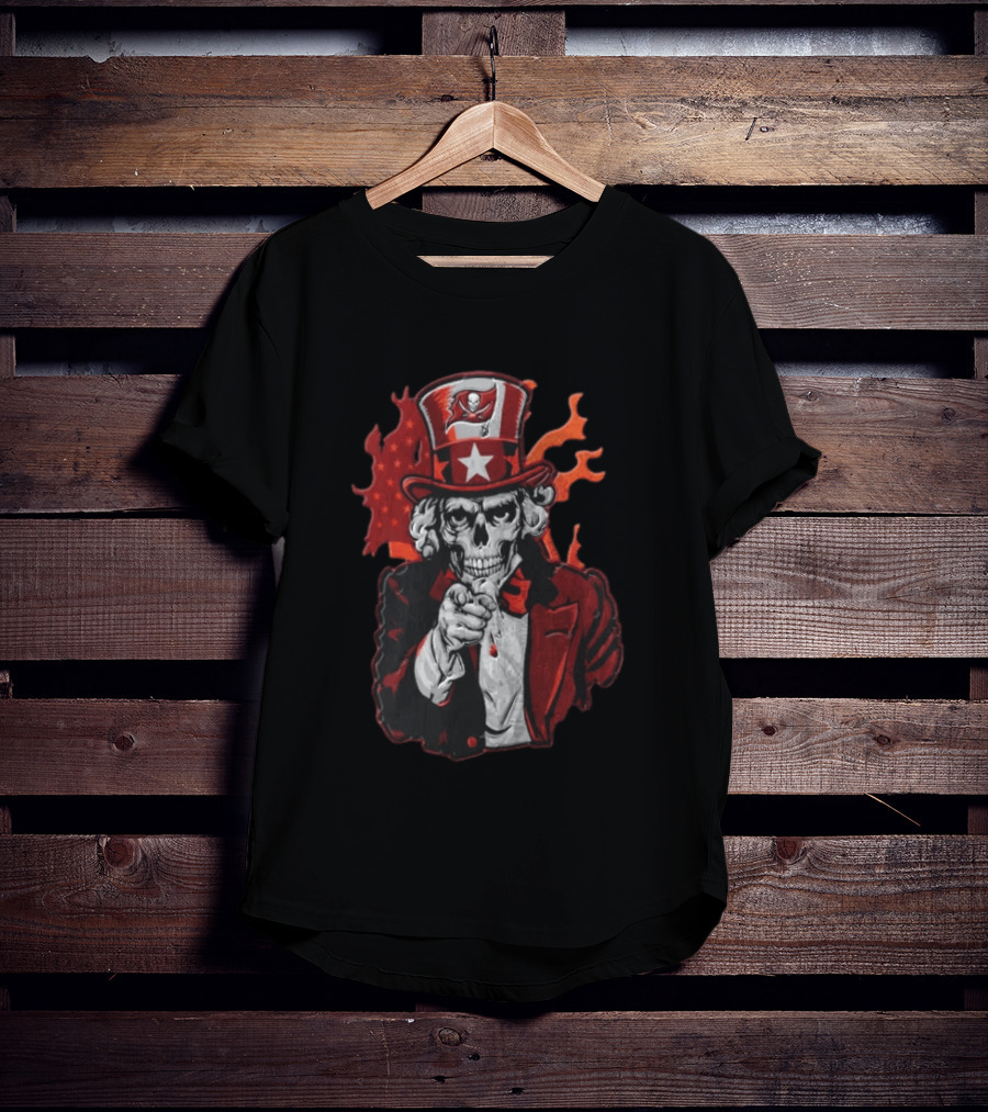 Tampa Bay Buccaneers Uncle Sam Skull American Flag Flames T-Shirt