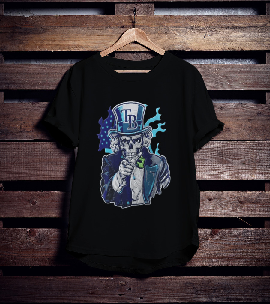 Tampa Bay Rays Skeleton Uncle Sam American Flag T-Shirt