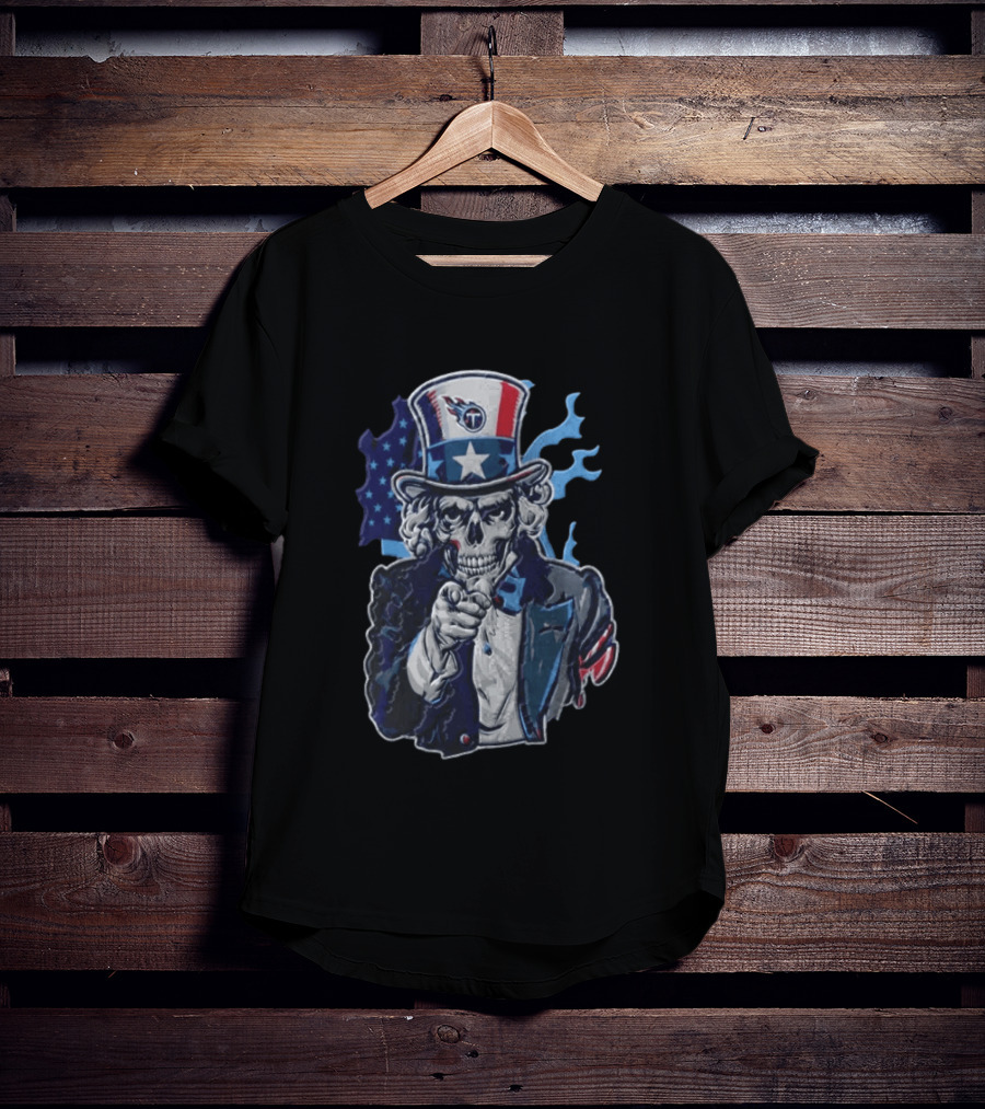Tennessee Titans Skeleton Uncle Sam Pointing Patriotic American Flag T-Shirt