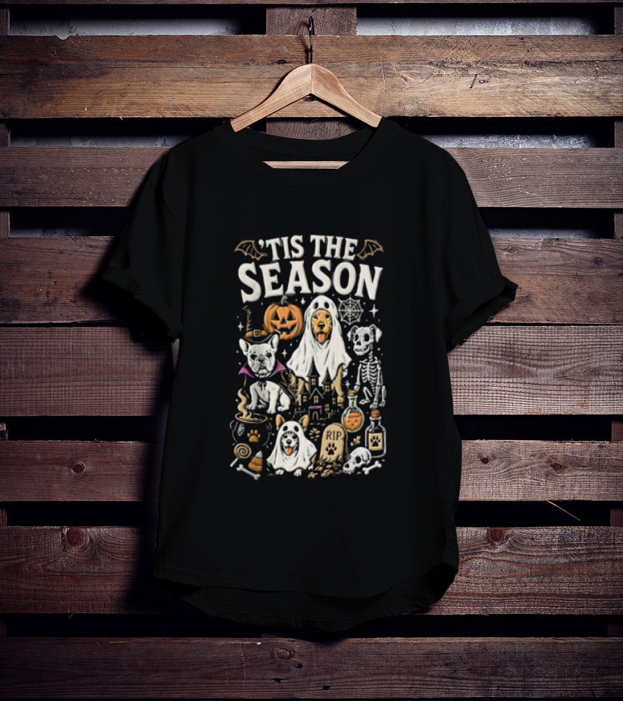 Tis The Season Halloween Dogs Ghost Pumpkin Festive Celebration T-Shirt