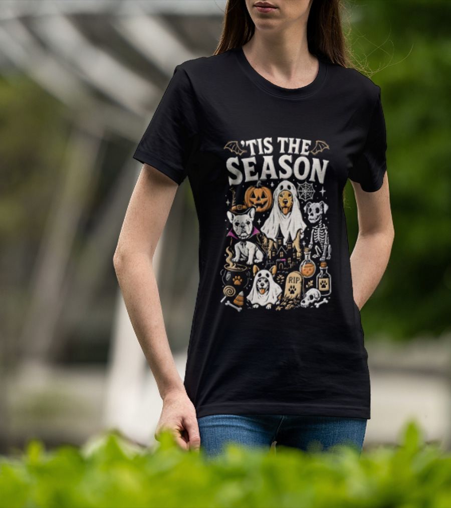 Tis The Season Halloween Dogs Ghost Pumpkin Festive Celebration T-Shirt