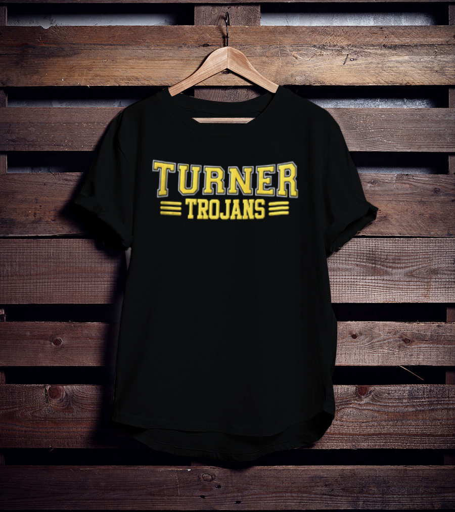 Turner Trojans Yellow Collegiate Varsity Lettering Horizontal Stripes T-Shirt