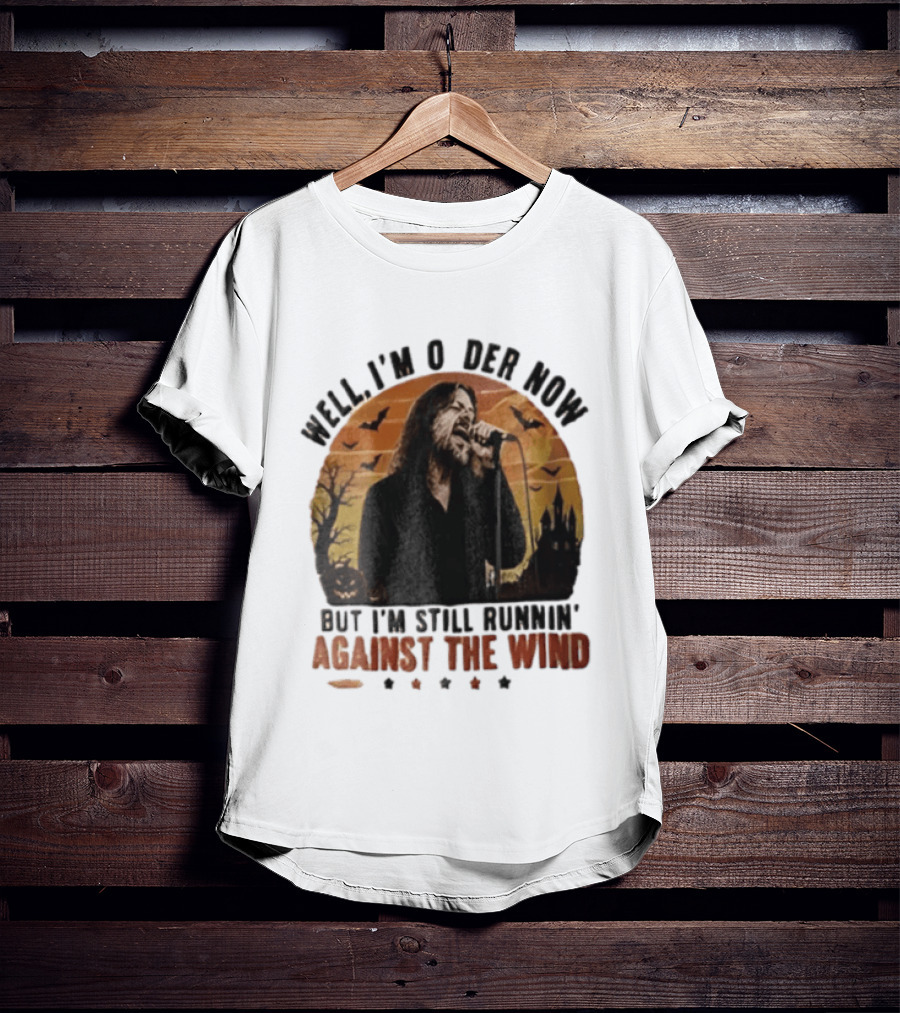 Well I'm Older Now But I'm Still Runnin' Against The Wind Bearded Singer Halloween Sunset Castle T-Shirt